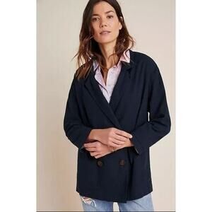 Anthropologie Amadi Kayne Double Breasted Blazer Navy Blue Women's Size Small
